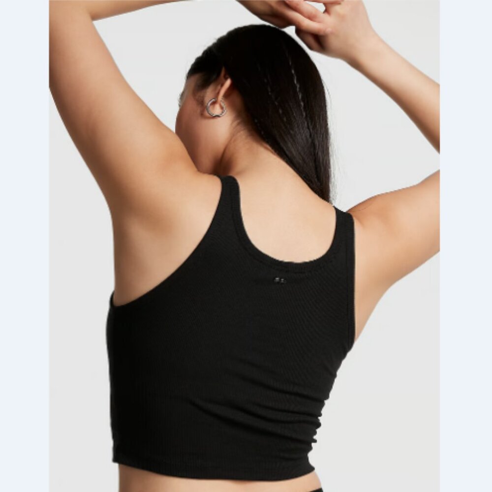 PINK Victorias Secret RIB CROP TANK TOP - Pure Black - XXL - Picture 2 of 4